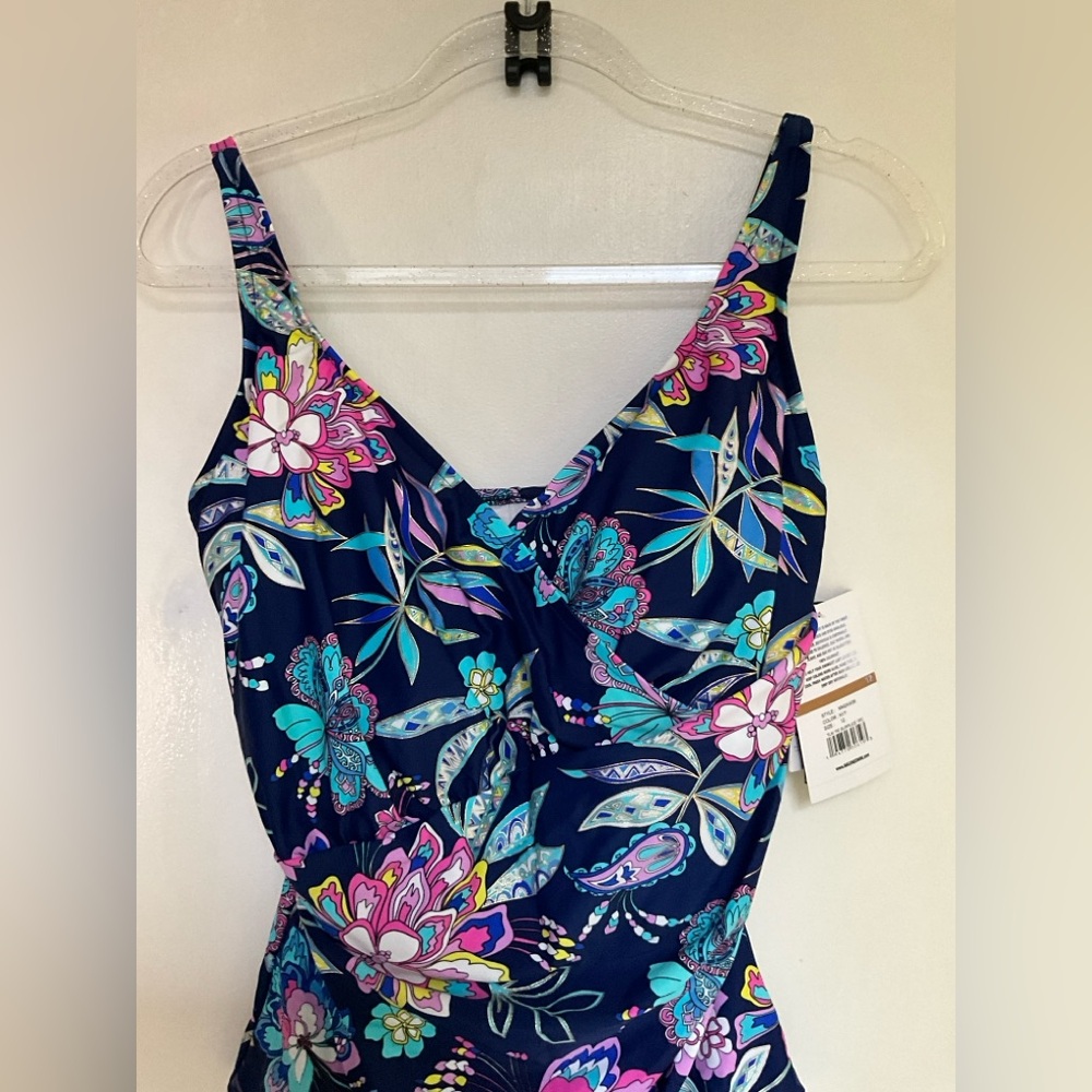 ✨Maxine of Hollywood Navy//Tulum Tiki Floral Bathing Suit Size 12 - Picture 5 of 14